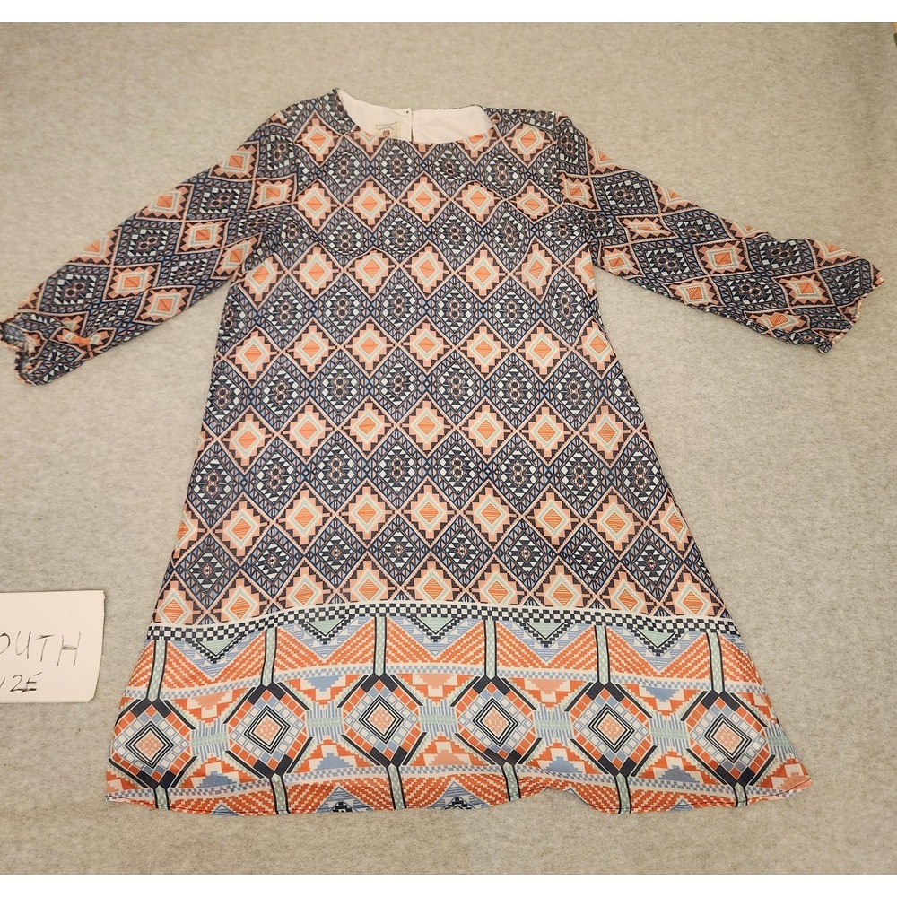Marmellata Dress Girls 14 Blue Orange Geometric Print Long Sleeve‎ Lined A-Line